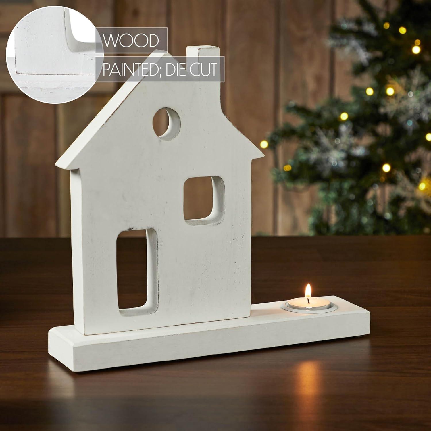 Tealight Holder Village House White 11x10.25x2.5