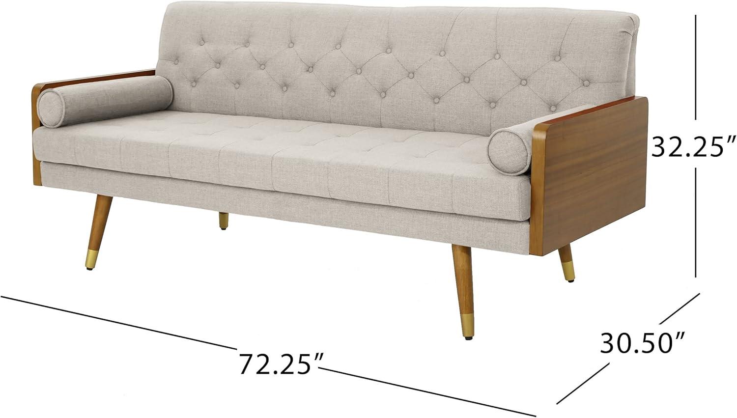 Aidan Mid-Century Modern Tufted Beige Fabric Sofa