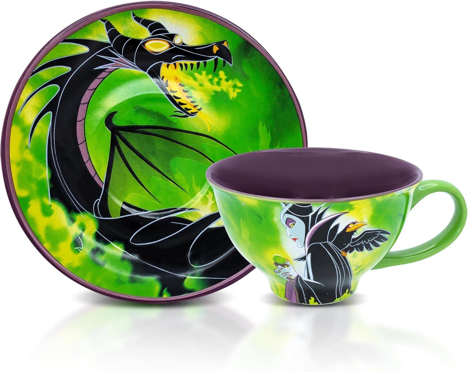 Disney Villains Maleficent Green and Purple Ceramic Teacup and Saucer Set