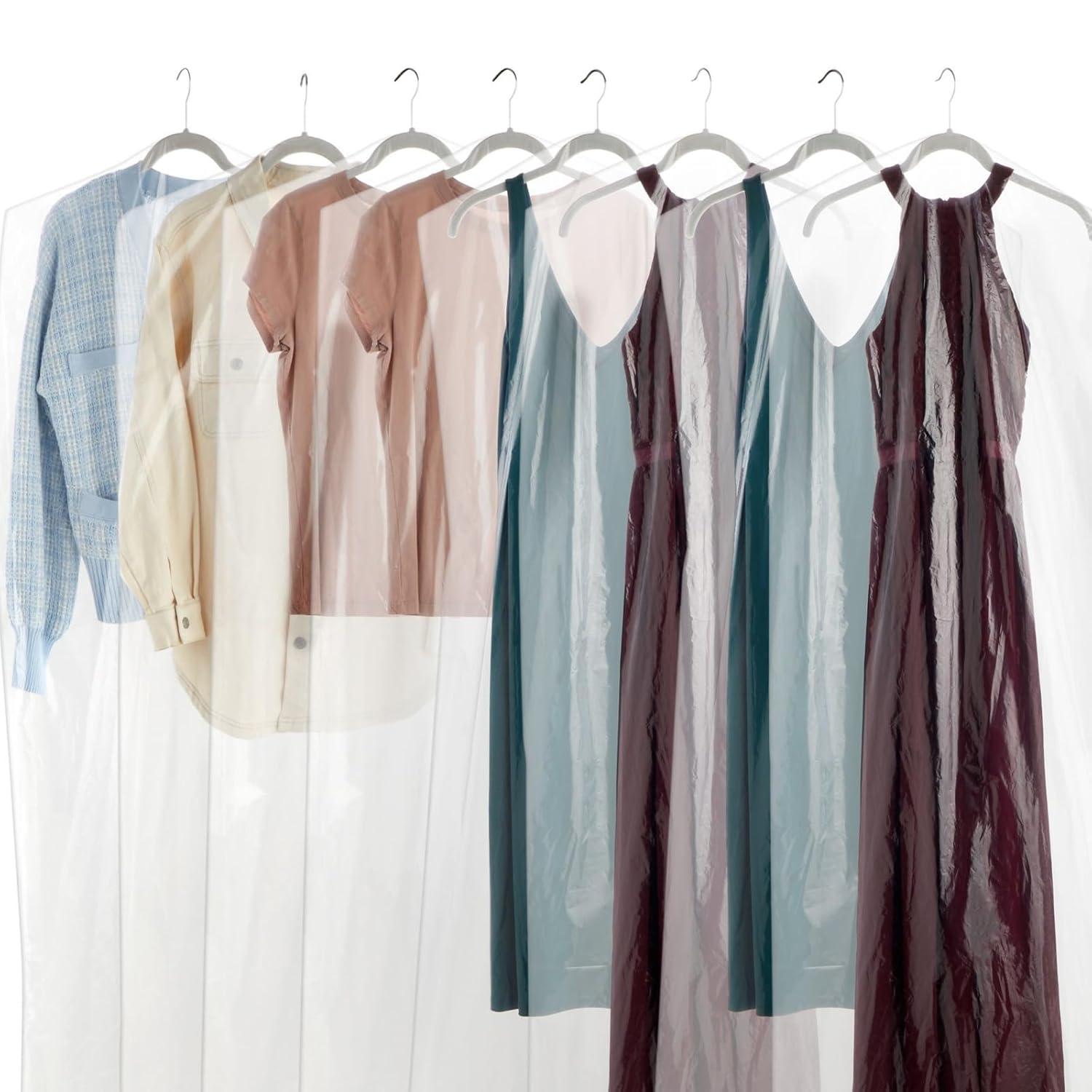 Juvale 50 Pack Long Plastic Garment Bags for Hanging Clothes, Clear Dry Cleaner Bag Covers for Gowns, Dresses, 21 x 72 In