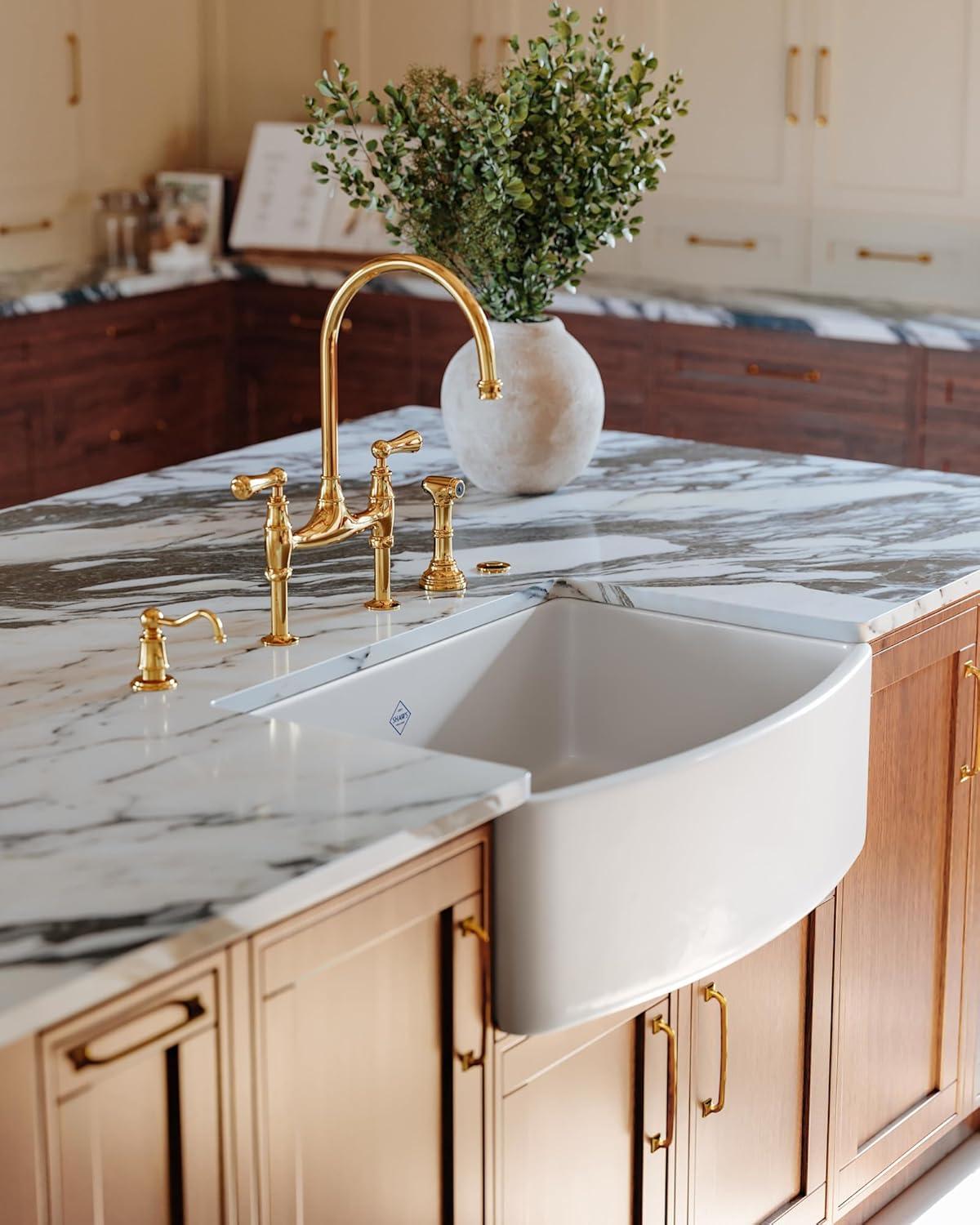 Waterside 30" Single Bowl Farmhouse Bowed Apron Front Fireclay Kitchen Sink