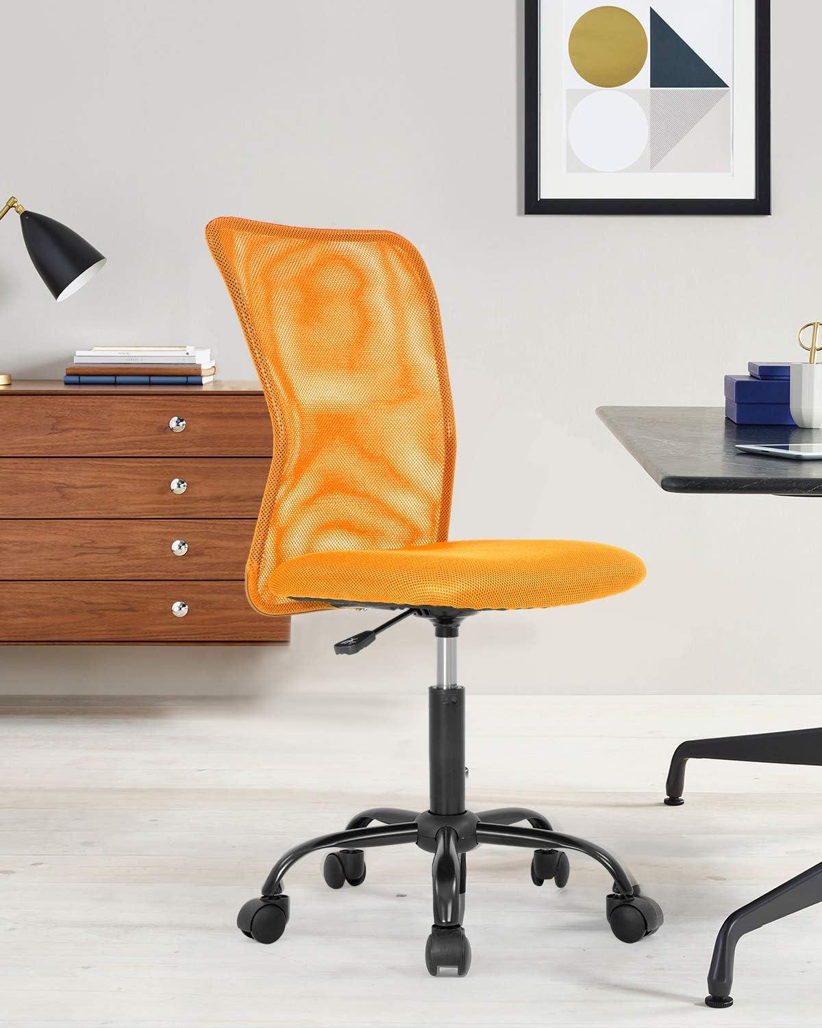 Orange Mesh Armless Swivel Office Chair with Metal Base