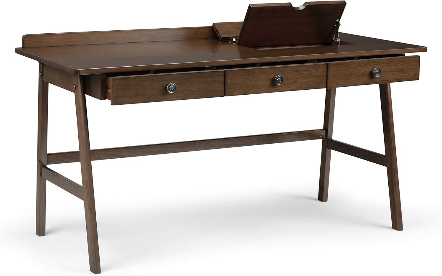 Simpli Home Rylie Solid Wood Transitional 60 " Desk in Natural Aged Brown