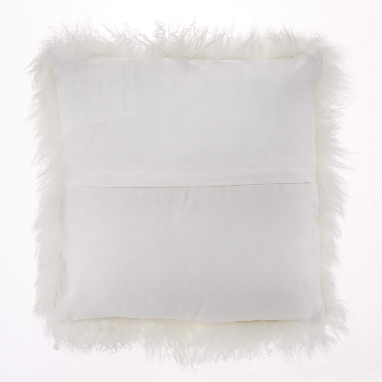 SARO 3564.I16S 16 in. Square Wool Mongolian Lamb Fur Throw Pillow  Ivory