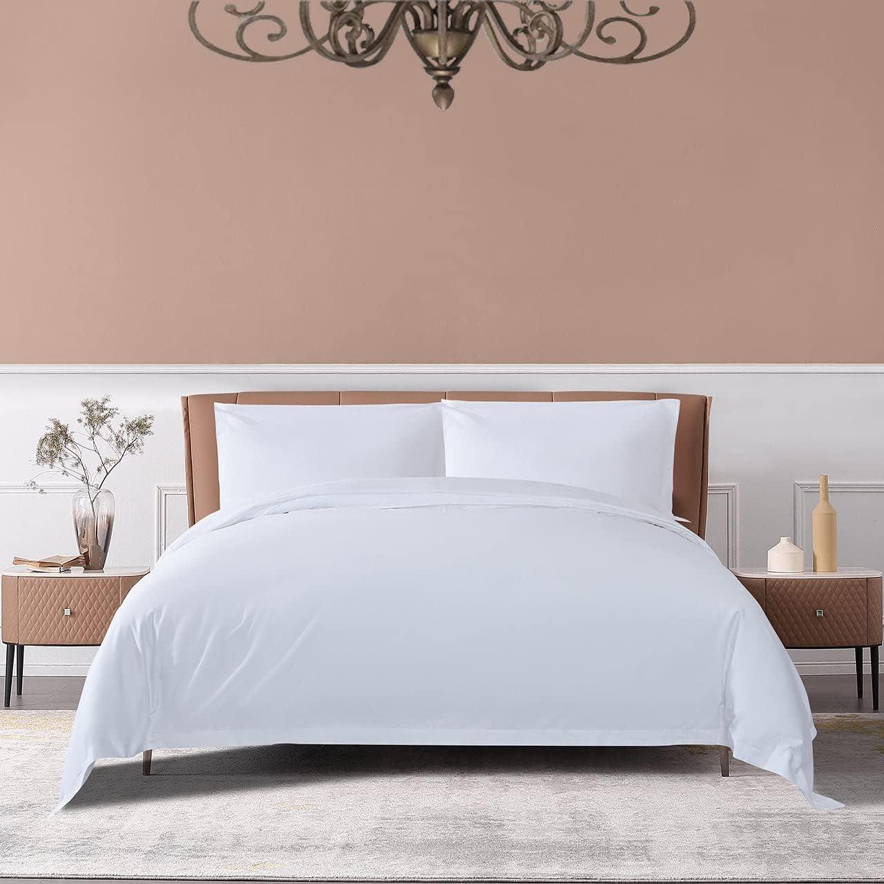 THE COTTON & SILK 100% Luxury Long-Staple Cotton Duvet Cover, with Corner Ties and Hidden Zipper Closure, Twin Size, White