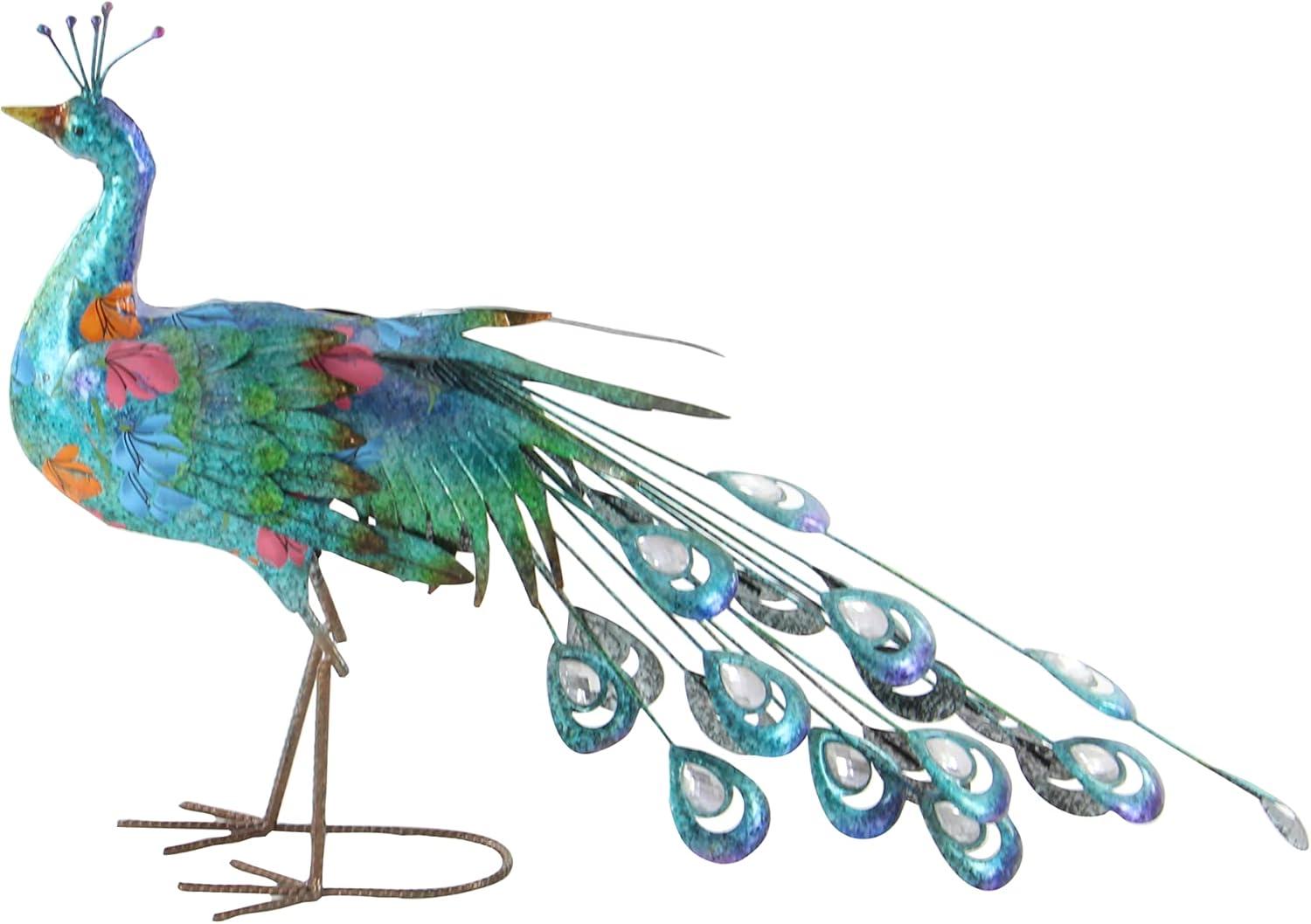 DecMode 20" Indoor Outdoor Peacock Garden Sculpture with Crystal Accents