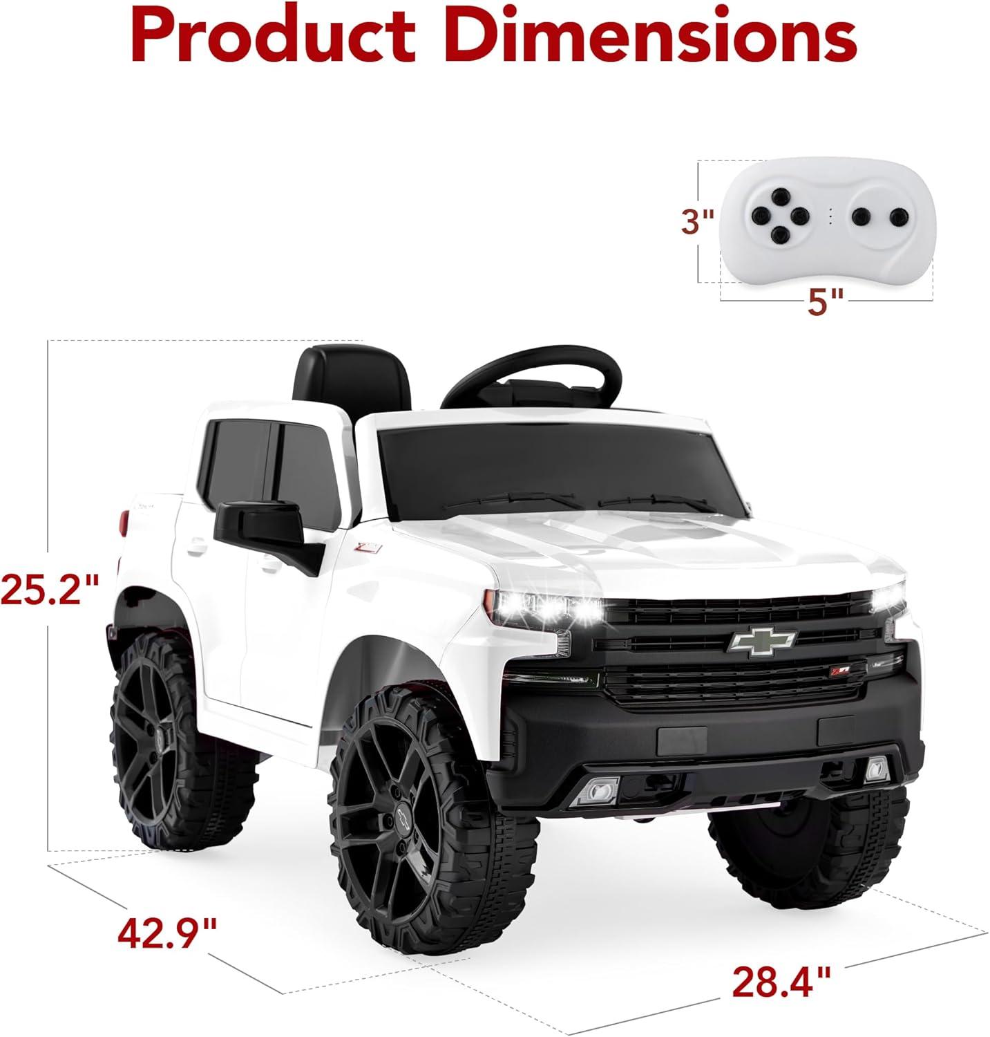 White 12V Chevrolet Silverado Ride-On Truck with Remote Control