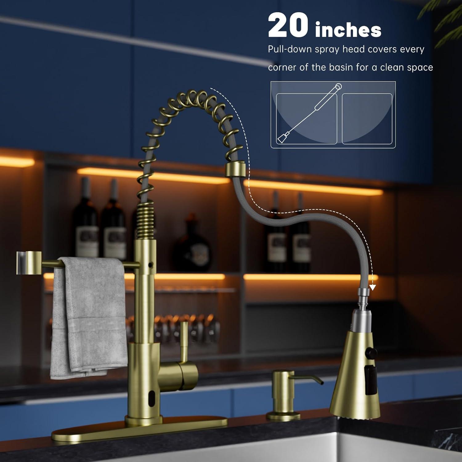 Brushed Gold Touchless Kitchen Faucet with Pull-out Spray