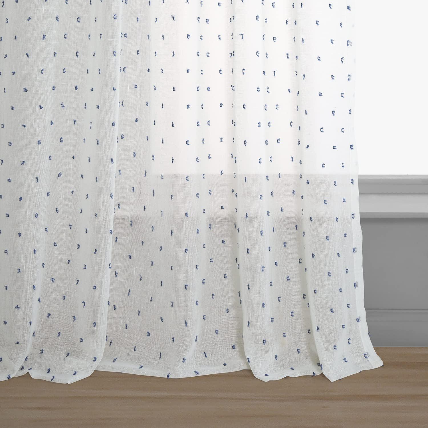 Altair Blue Patterned Faux Linen Sheer Curtains 50 x 108