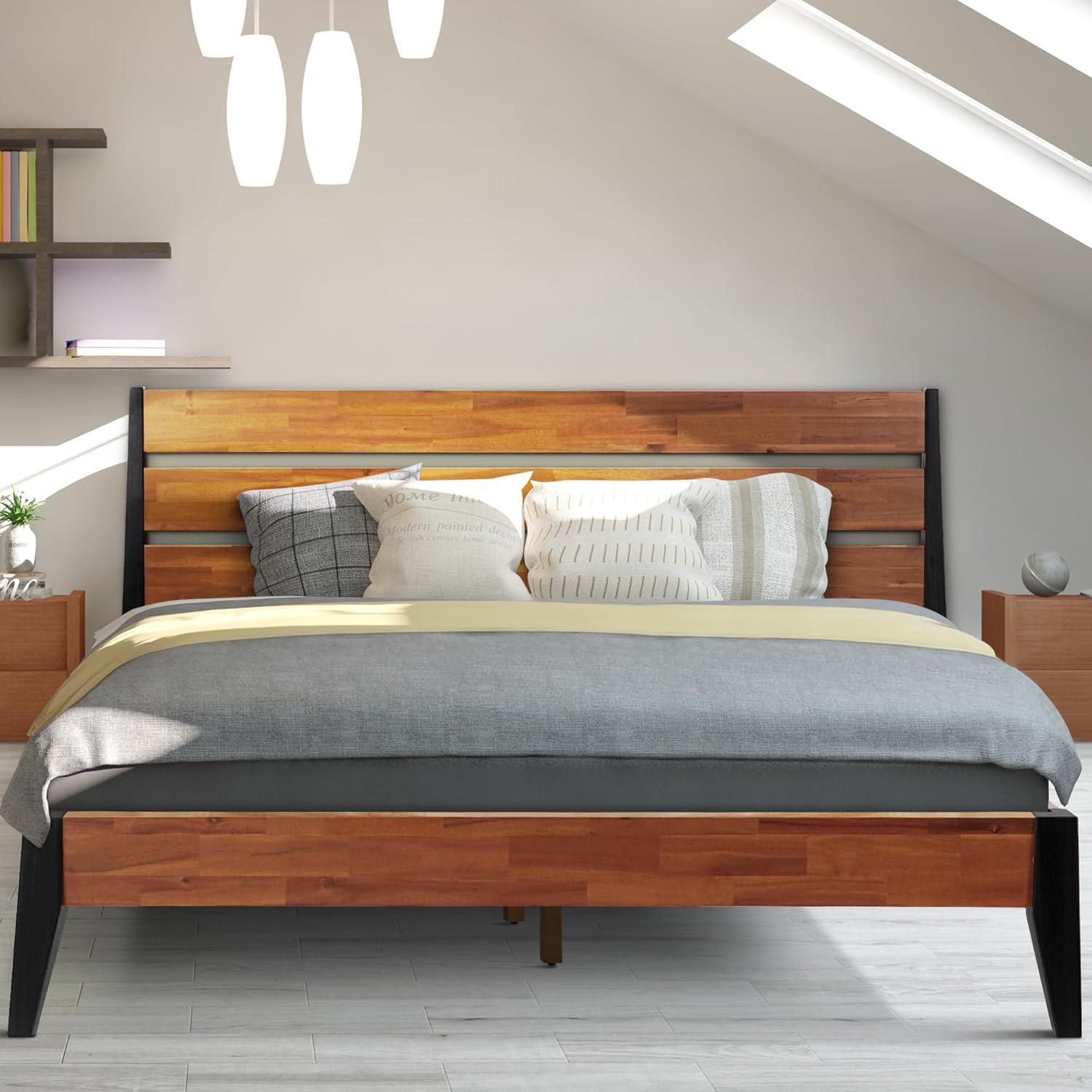 Acacia Premium Emery Solid Wood Platform Bed Frame with Headboard Included, No Box Spring Needed, Weight Capacity 800lb.