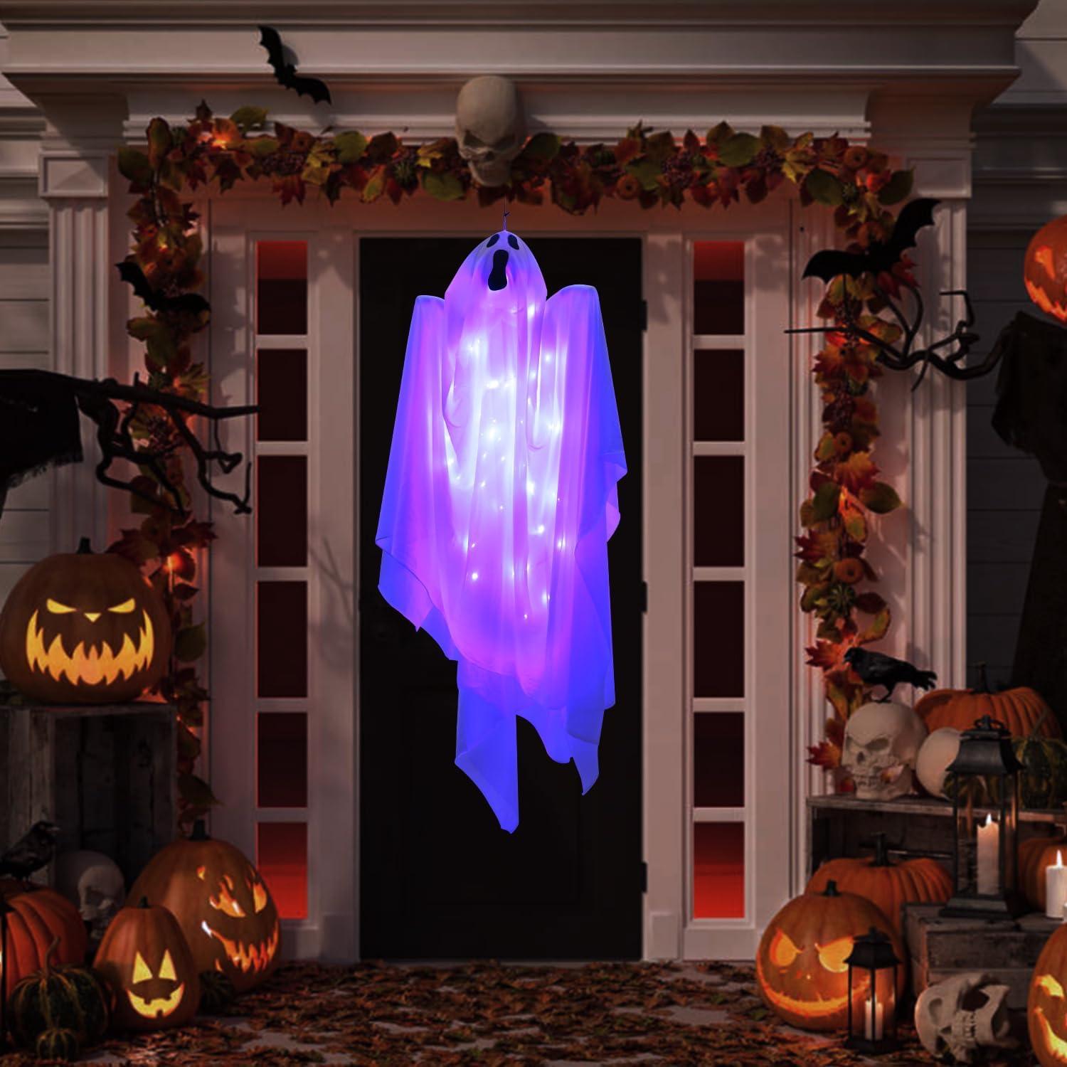 47 Inch Blue Light-Up Hanging Halloween Ghost Decoration