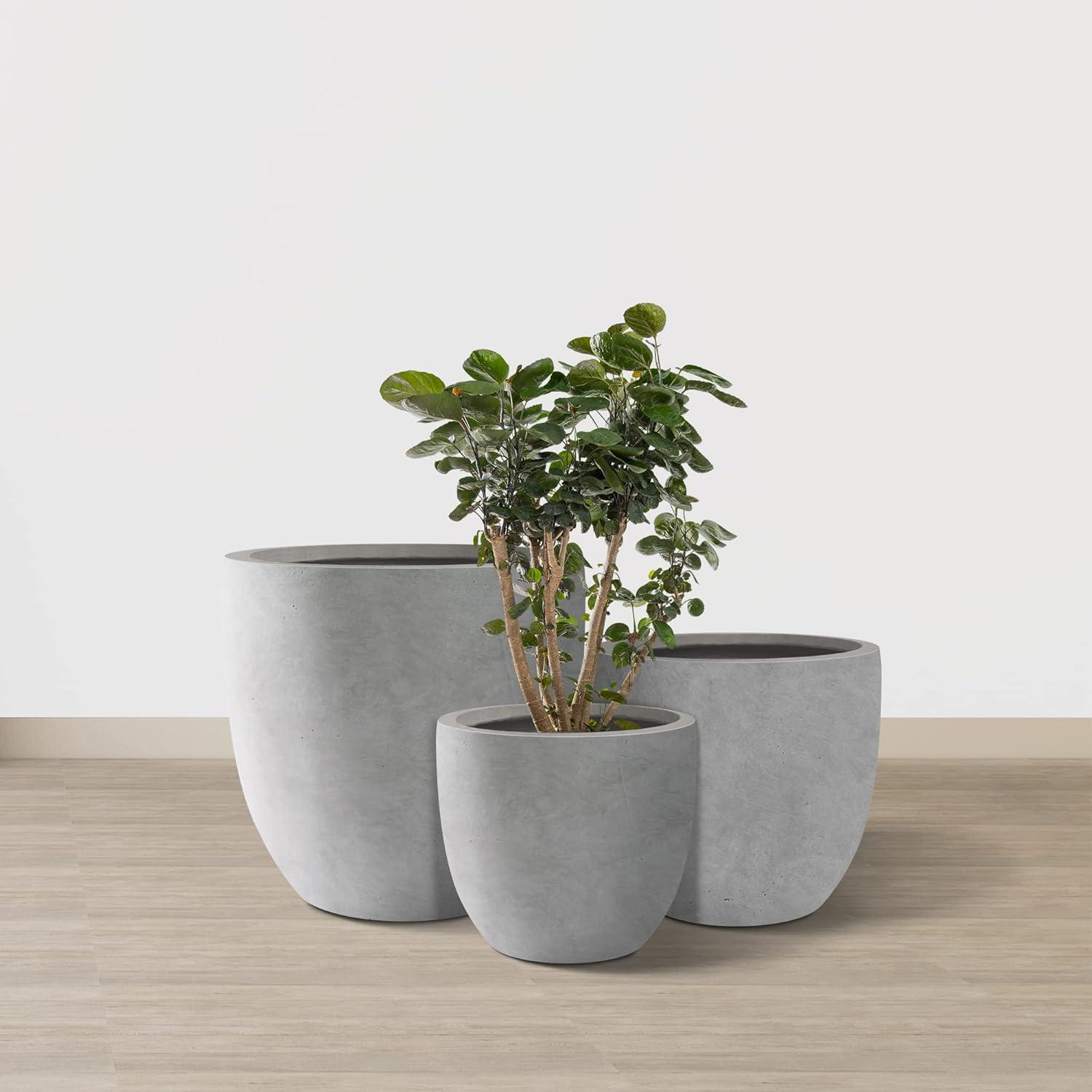 Kante 3 Piece 18", 14", and 10"W Round Planters, Outdoor Indoor Modern Planter Pots, Lightweight, Weather Resistant, Seamless with Drainage Hole Set