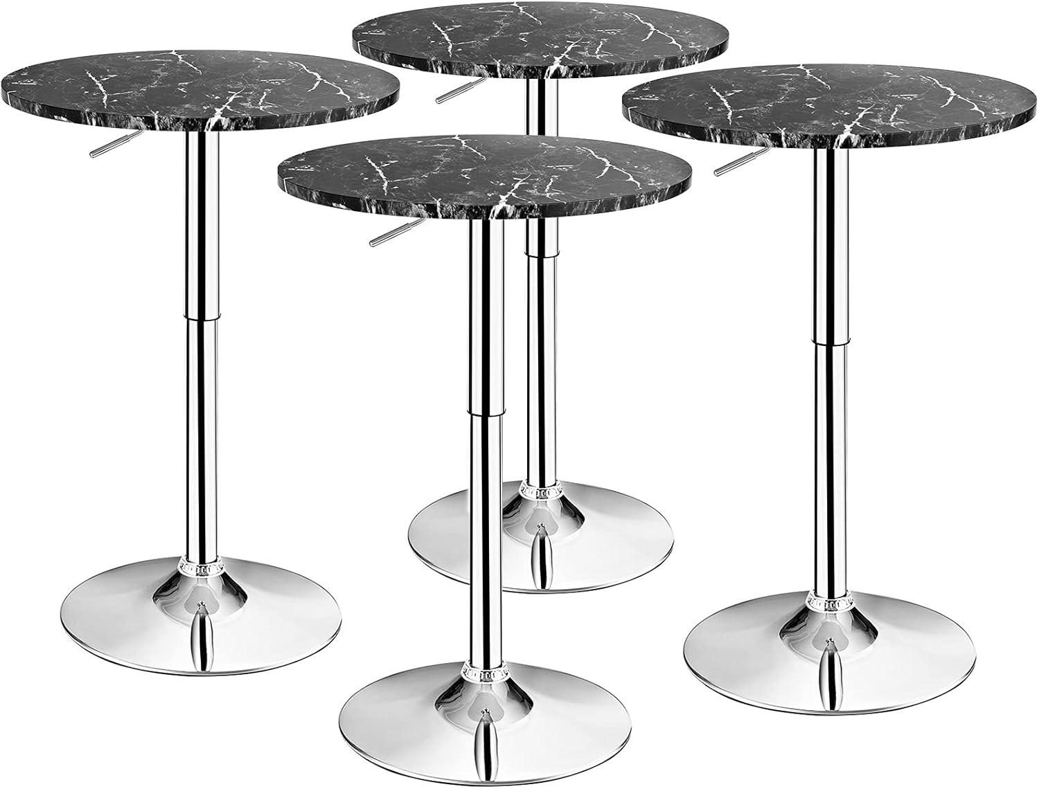 Costway 4PCS Round Bistro Bar Table Height Adjustable 360-degree Swivel White\Black