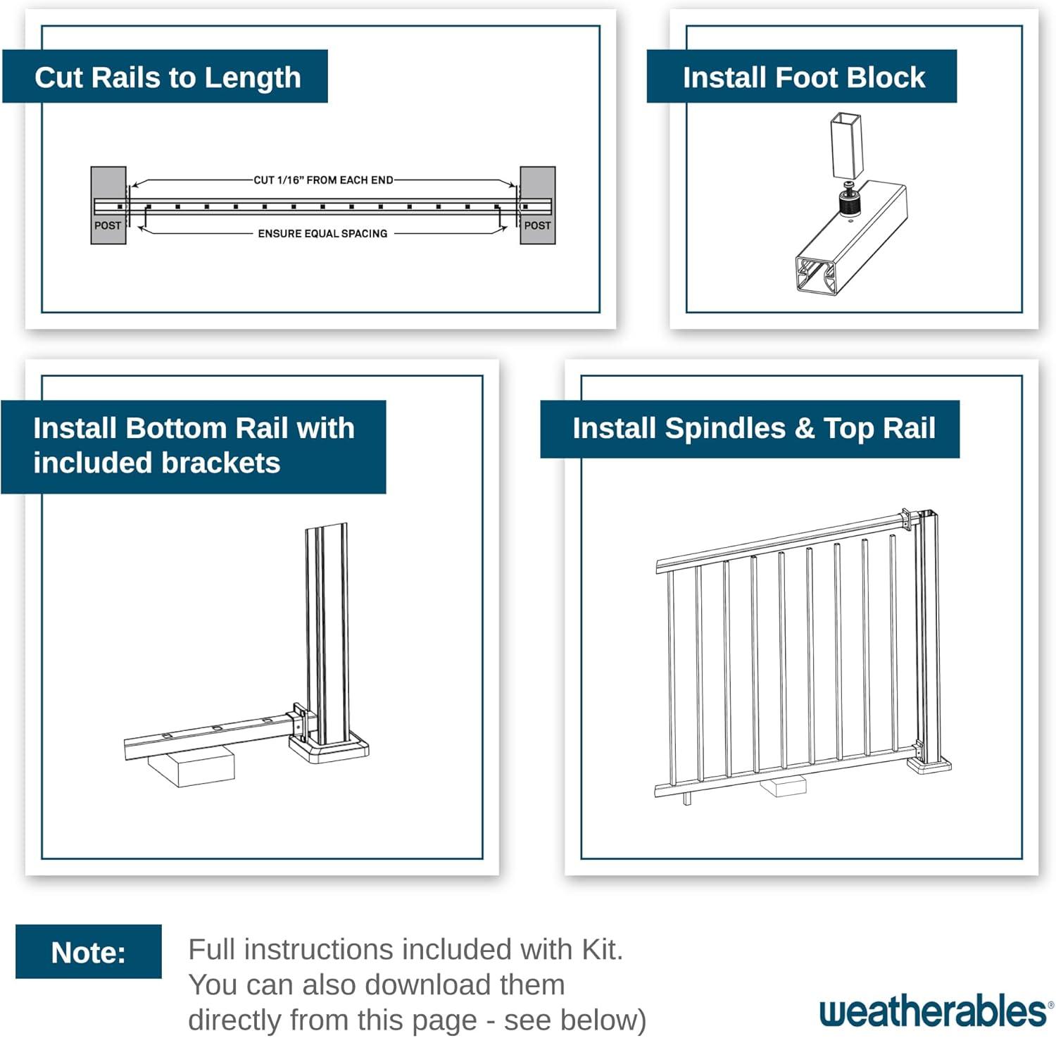 Weatherables Stanford Railing Kit – Aluminum Indoor & Outdoor Railing Kit for Decks, Porches & Balconies, Made with Durable & Low-Maintenance White Textured Powder-Coat Finish (36 in. H x 8 ft. W)