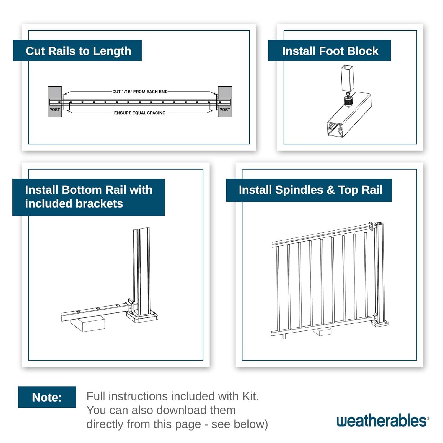 Weatherables Stanford Railing Kit – Aluminum Indoor & Outdoor Railing Kit for Decks, Porches & Balconies, Made with Durable & Low-Maintenance White Textured Powder-Coat Finish (36 in. H x 8 ft. W)