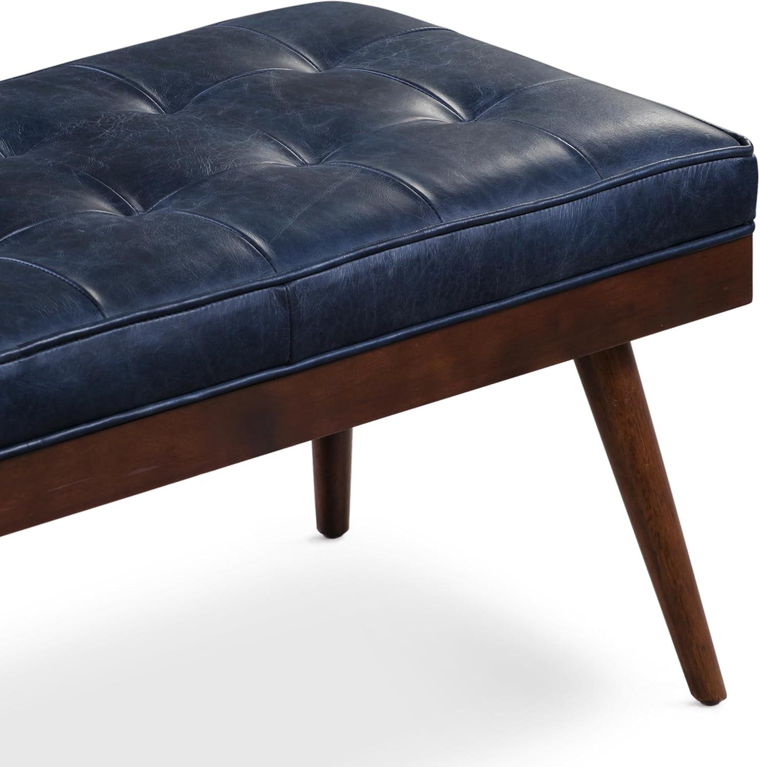 Athan Midnight Blue Full-Grain Italian Leather 55" Bench