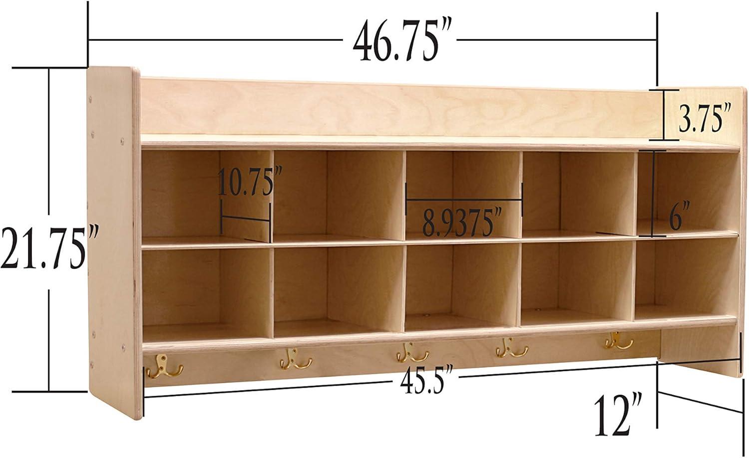 Wood Designs Contender (10) Cubbie Wall Hanging Storage with Hooks
