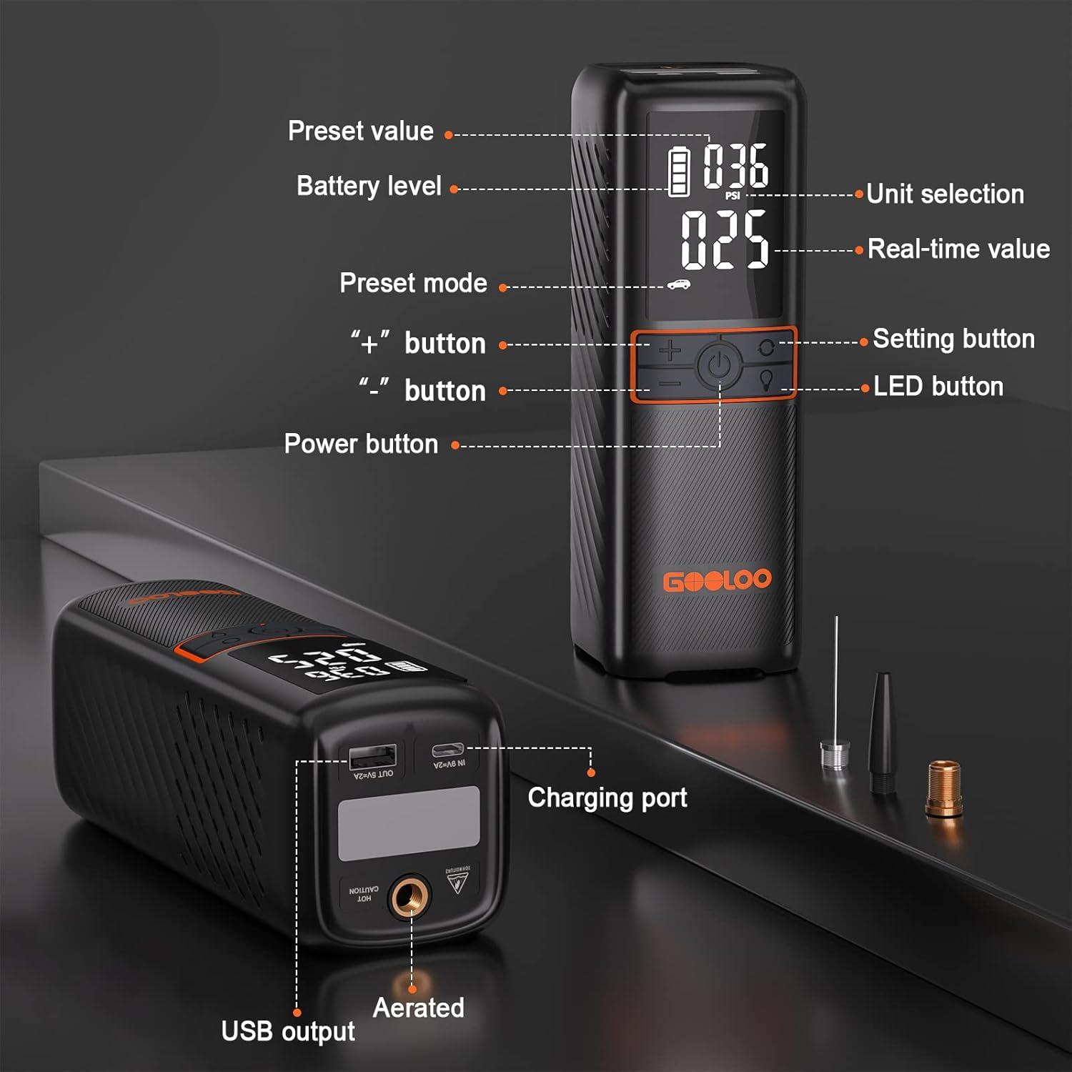 Black Cordless Electric Air Compressor with LED Display