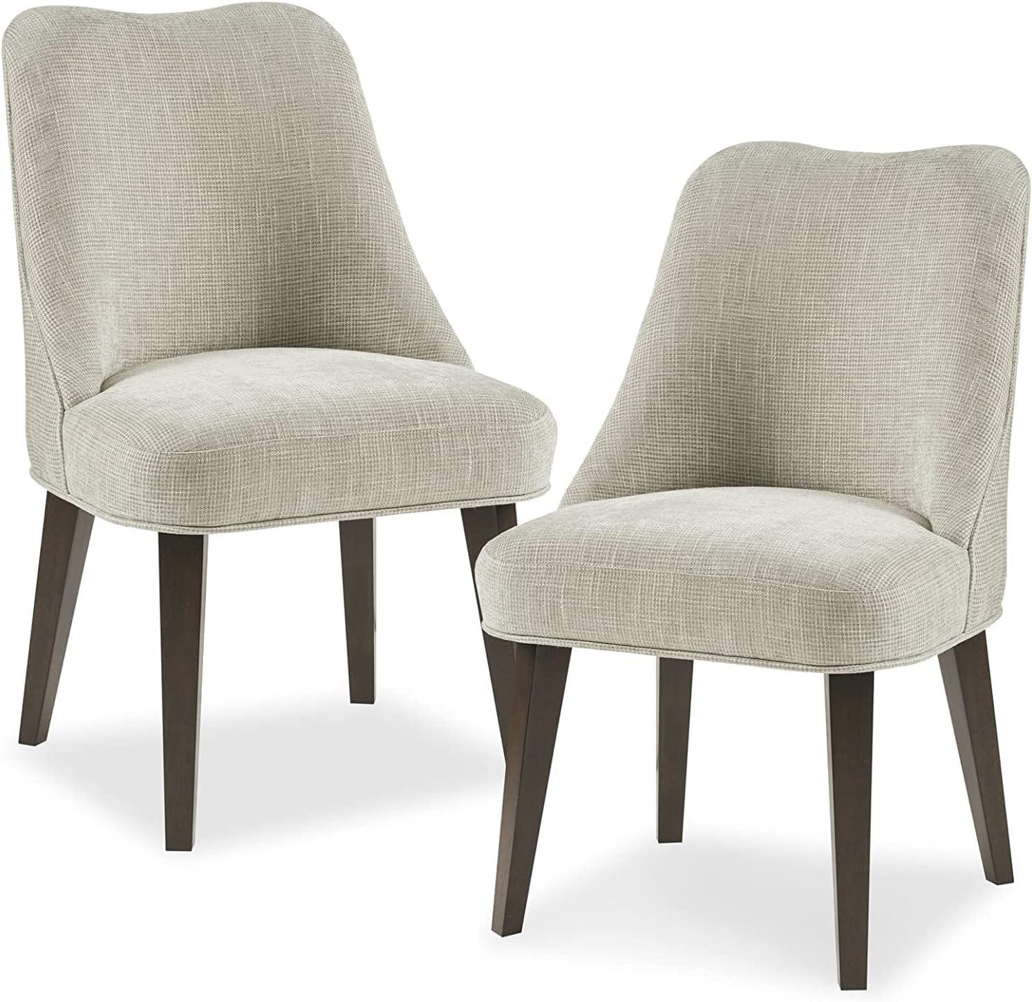 Beige Upholstered Dining Chairs with Dark Wood Legs, Set of 2