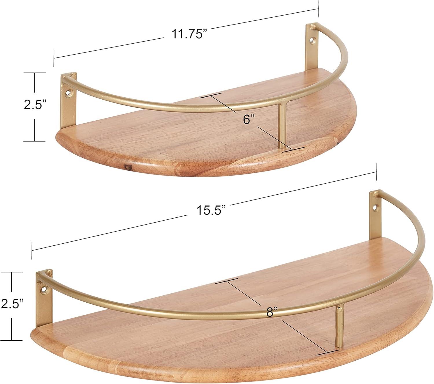 Kate and Laurel Camryn Half Circle Wood Floating Shelf, 2 Piece, Natural and Gold