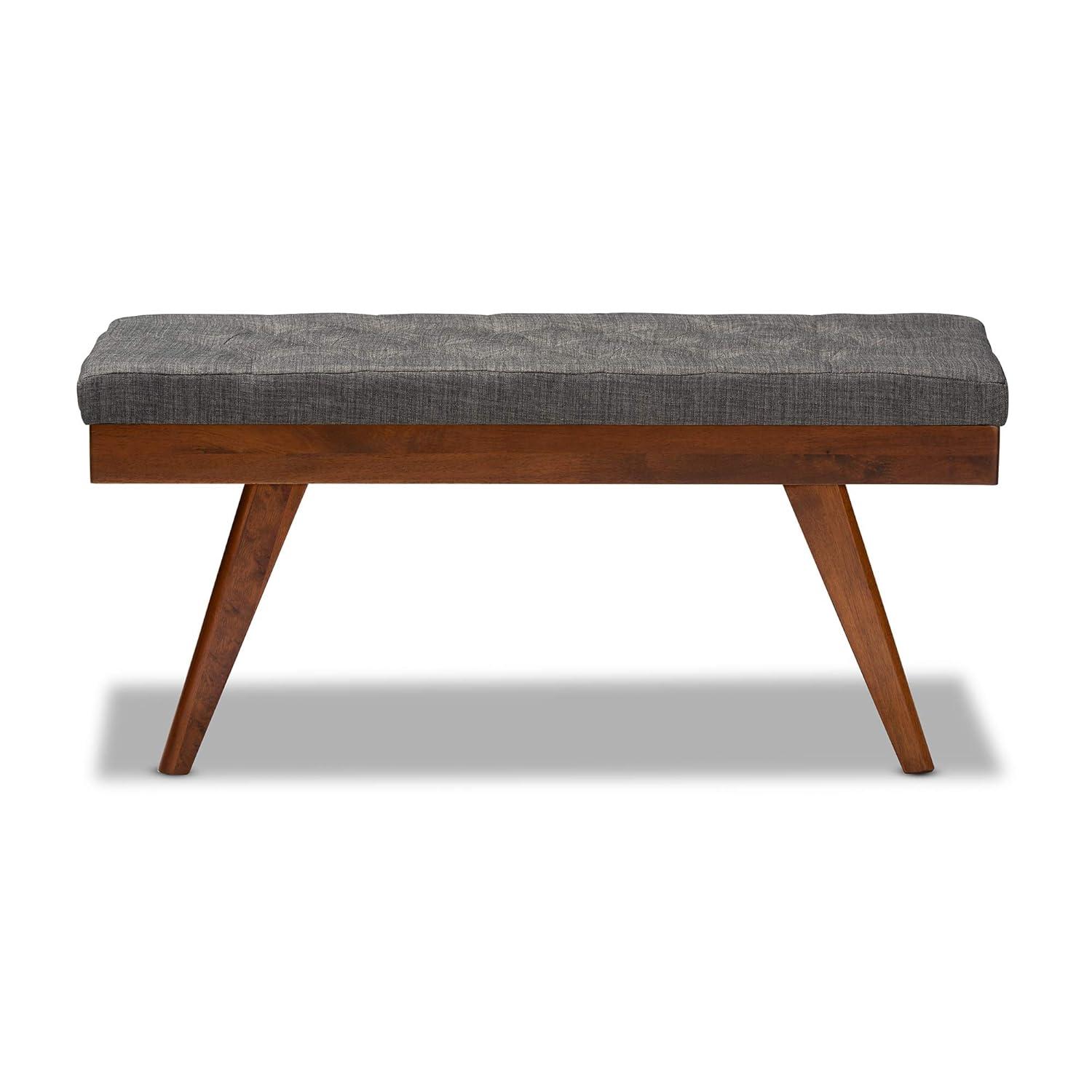Baxton Studio Alona Medium Wood Dining Bench Gray - : Mid-Century Design, Tapered Legs, Polyester Upholstery, Entryway Seating