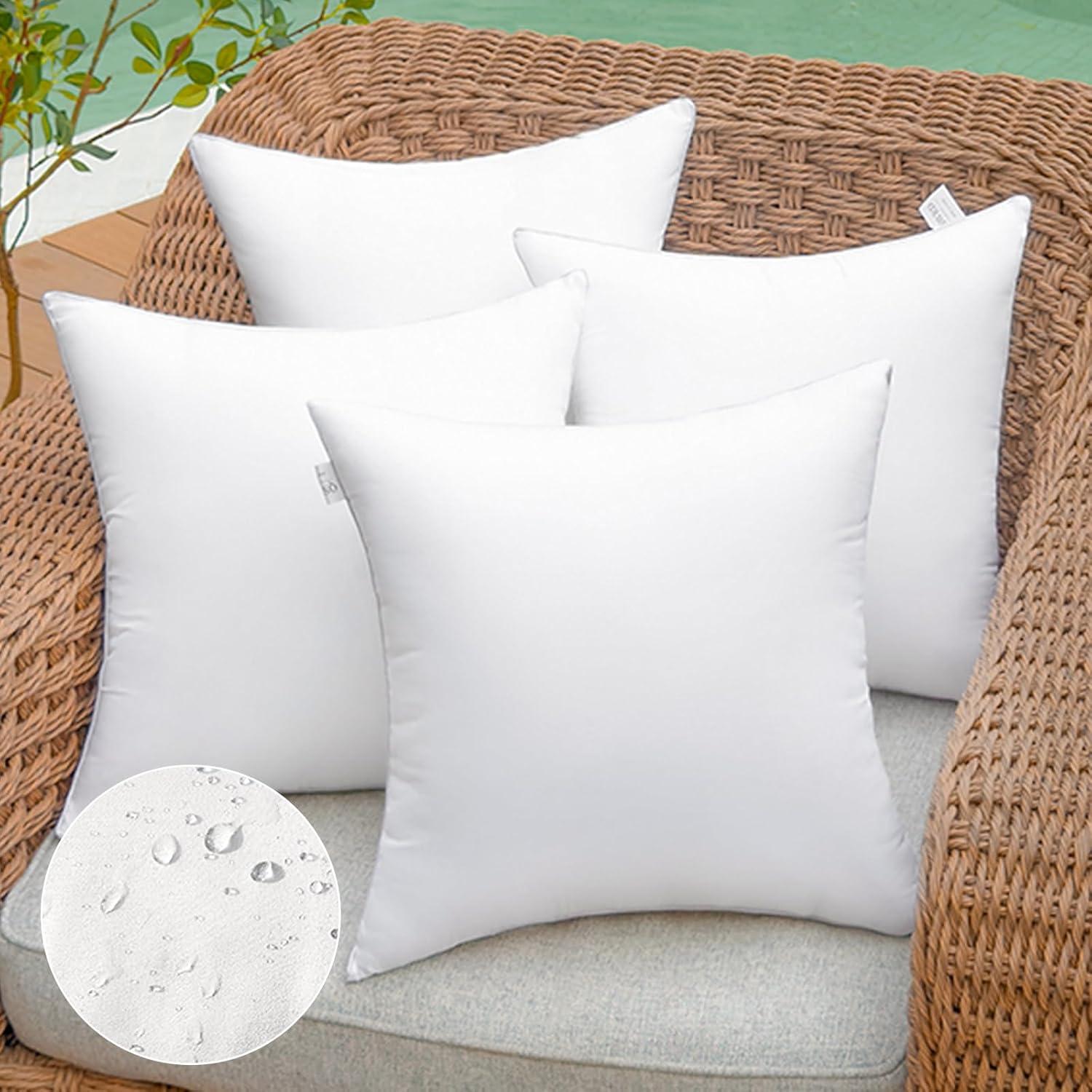 16 x 16 White Waterproof Outdoor Pillow Inserts Pack of 4