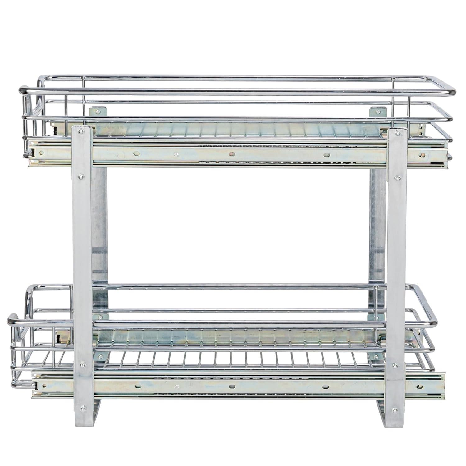 Household Essentials Glidez Multipurpose Chrome-Plated Steel Pull-Out/Slide-Out Storage Organizer for Under Cabinet Use - 2-Tier Design - Fits Standard Size Cabinet or Shelf, Chrome