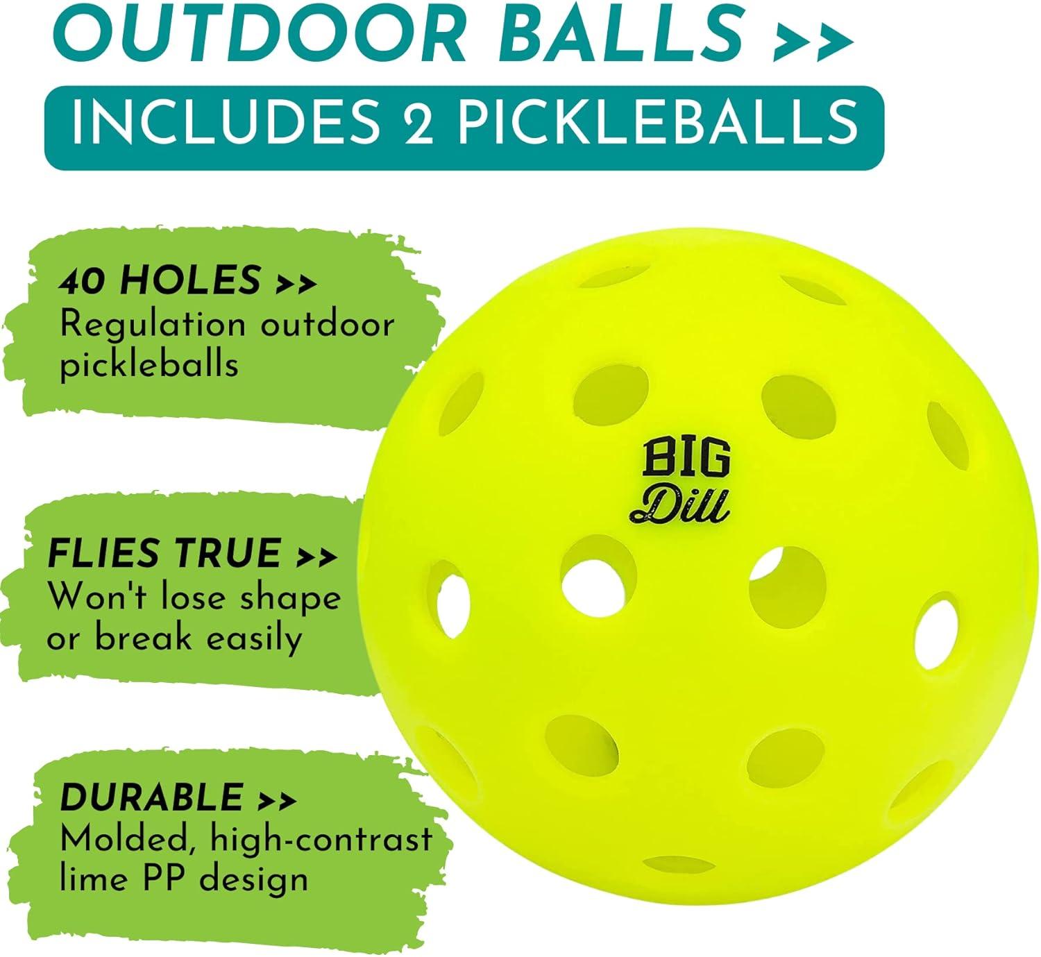 Big Dill Pickleball Co. Original Graphite Carbon Fiber Pickleball Paddles Set of 2 Paddles with Covers, 2 Pickleballs & Bag — Top-Rated Pickleball Set