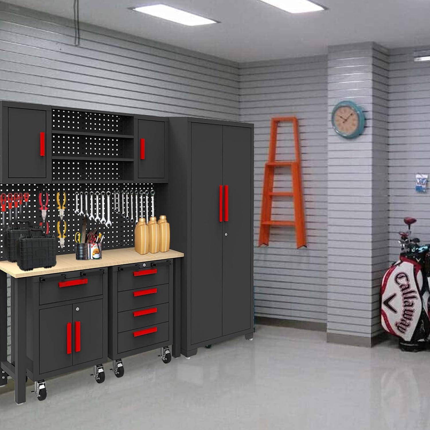 WFX Utility™ WFX Utility™ 6pcs Garage Cabinets And Storage System Set With Pegboard & Rubber Wood Worktop