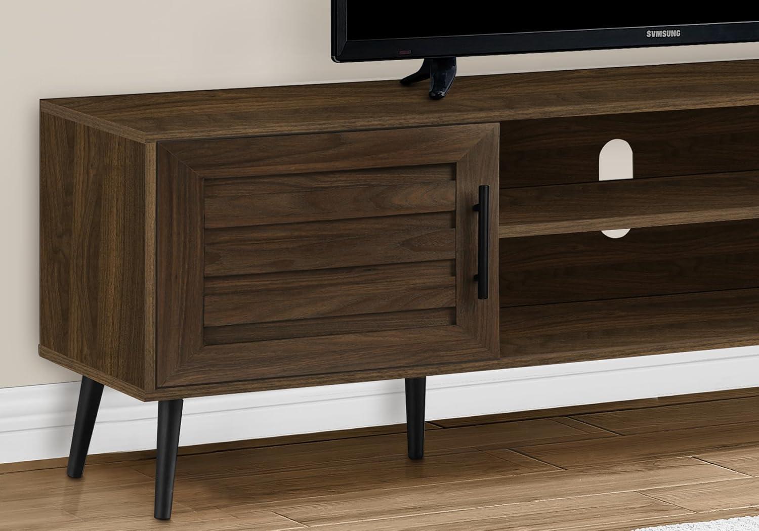 Monarch Specialties Tv Stand 72 Inch Console Media Entertainment Center Storage Cabinet Brown Laminate Black Wood Legs Transitional