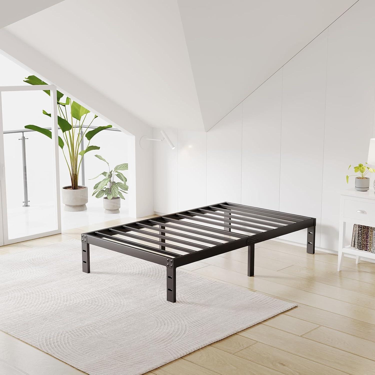 10 Inch Twin Bed Frames No Box Spring Needed, Heavy Duty Metal Twin Platform Bed Frame, Non-Slip Noise Free Easy Assembly, Black Bed Frame
