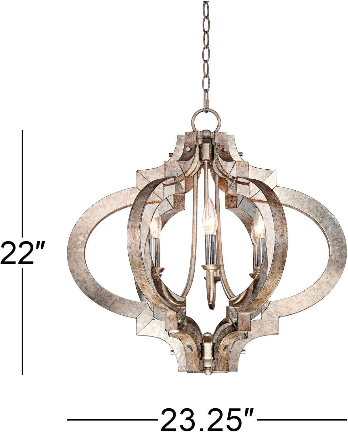 Possini Euro Design Ornament Aged Silver Gold Bronze Chandelier 23 1/4" Wide Industrial 6-Light Fixture for Dining Room Foyer Kitchen Island Entryway