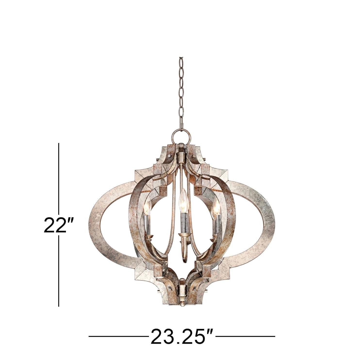 Possini Euro Design Ornament Aged Silver Gold Bronze Chandelier 23 1/4" Wide Industrial 6-Light Fixture for Dining Room Foyer Kitchen Island Entryway