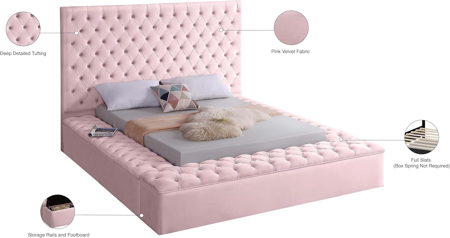 Meridian Furniture Bliss Modern Wood Storage Platform Bed, Queen, Pink