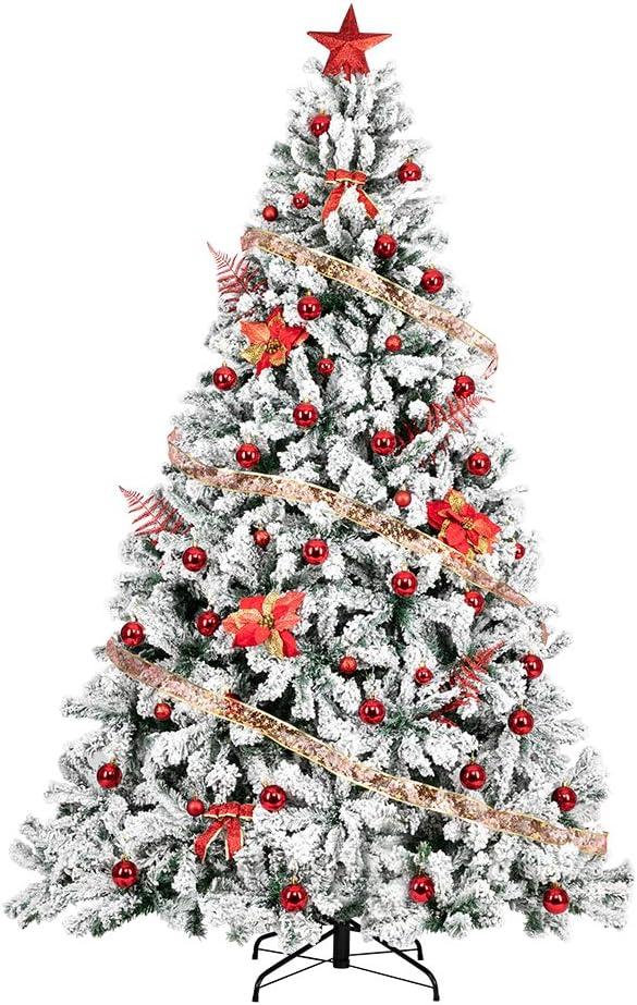 SUGIFT 6ft Snow Flocked Christmas Tree Unlit Holiday Decor