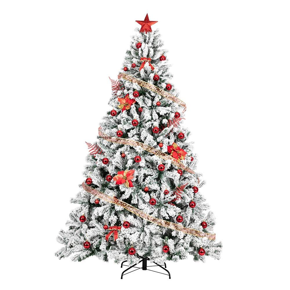 SUGIFT 6ft Snow Flocked Christmas Tree Unlit Holiday Decor