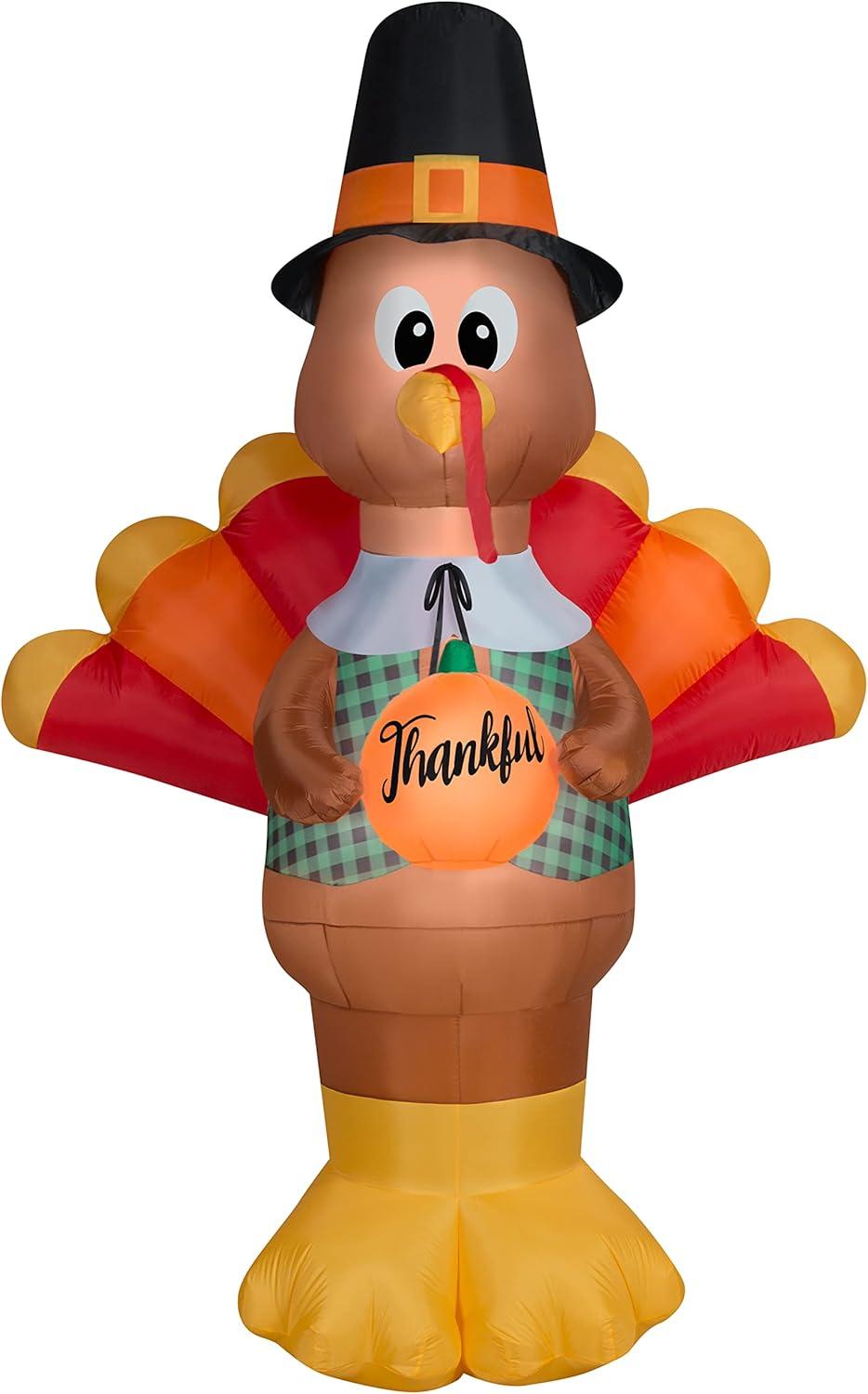 Gemmy Airblown Inflatable Thankful Turkey Giant, 10 ft Tall, Multi