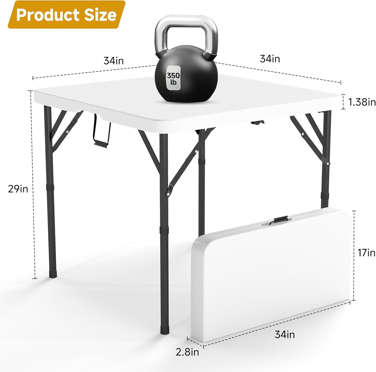 4 ft Portable Folding Table, Idustrial Heavy-Duty Foldable Table, HDPE Plastic Table, with Carrying Handle, Locks, Stright Legs for Indoor & Outdoor Party, Barbeque, Camping, Board Games - White