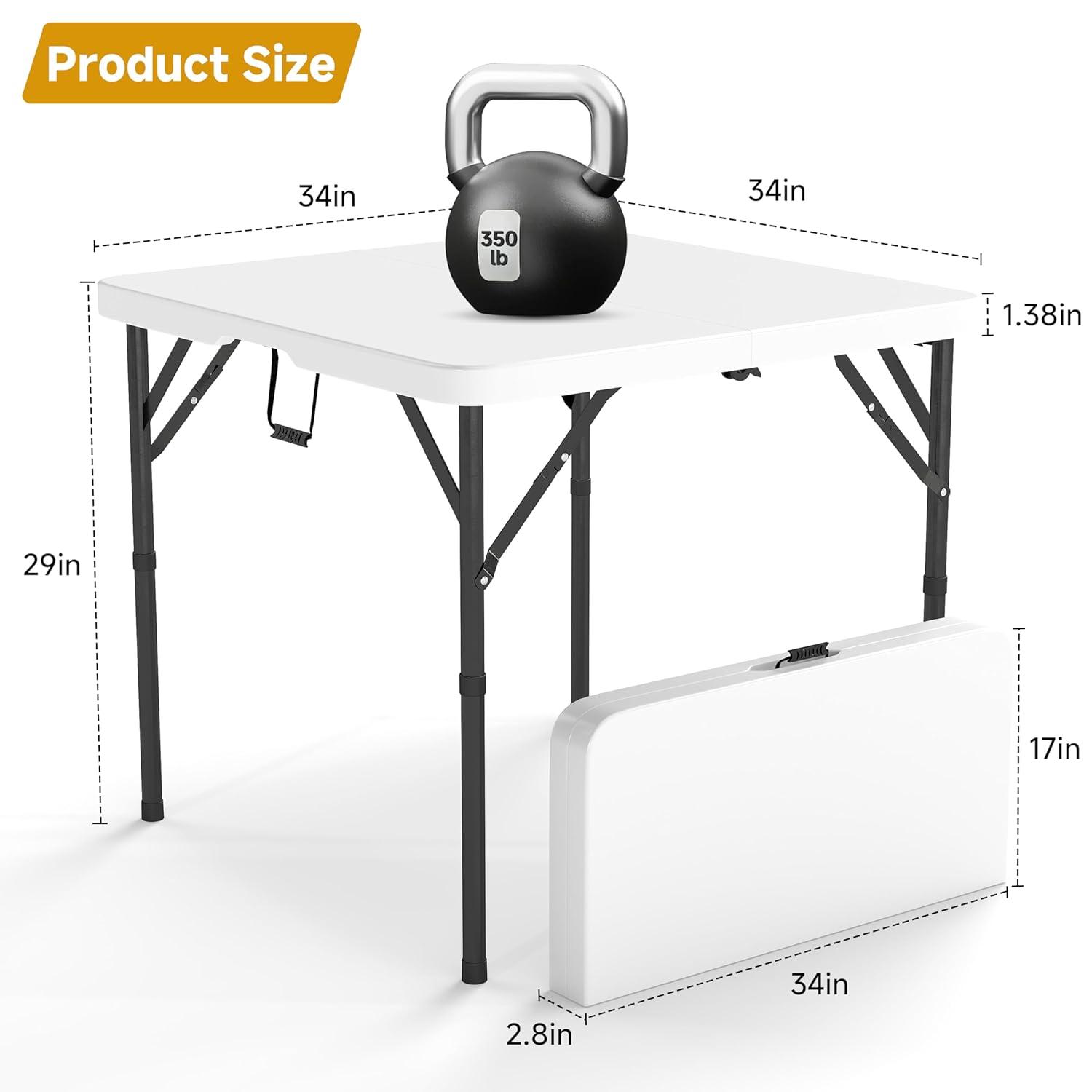 4 ft Portable Folding Table, Idustrial Heavy-Duty Foldable Table, HDPE Plastic Table, with Carrying Handle, Locks, Stright Legs for Indoor & Outdoor Party, Barbeque, Camping, Board Games - White