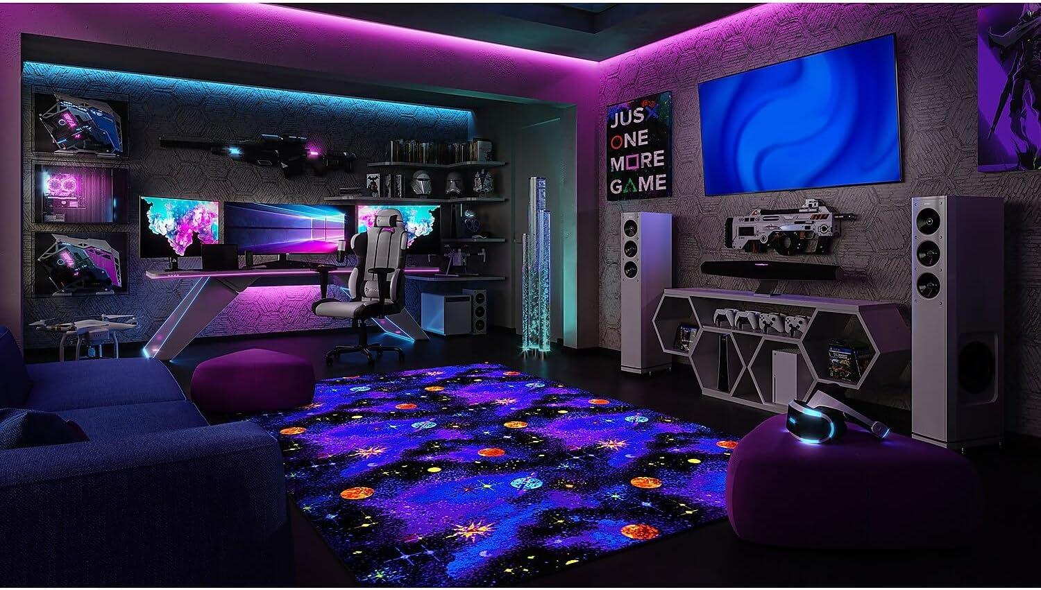 Joy Carpets 43Q 6 x 9 ft. Neon Lights Rectangle Space Explorer Fluorescent Area Rug  Multicolor