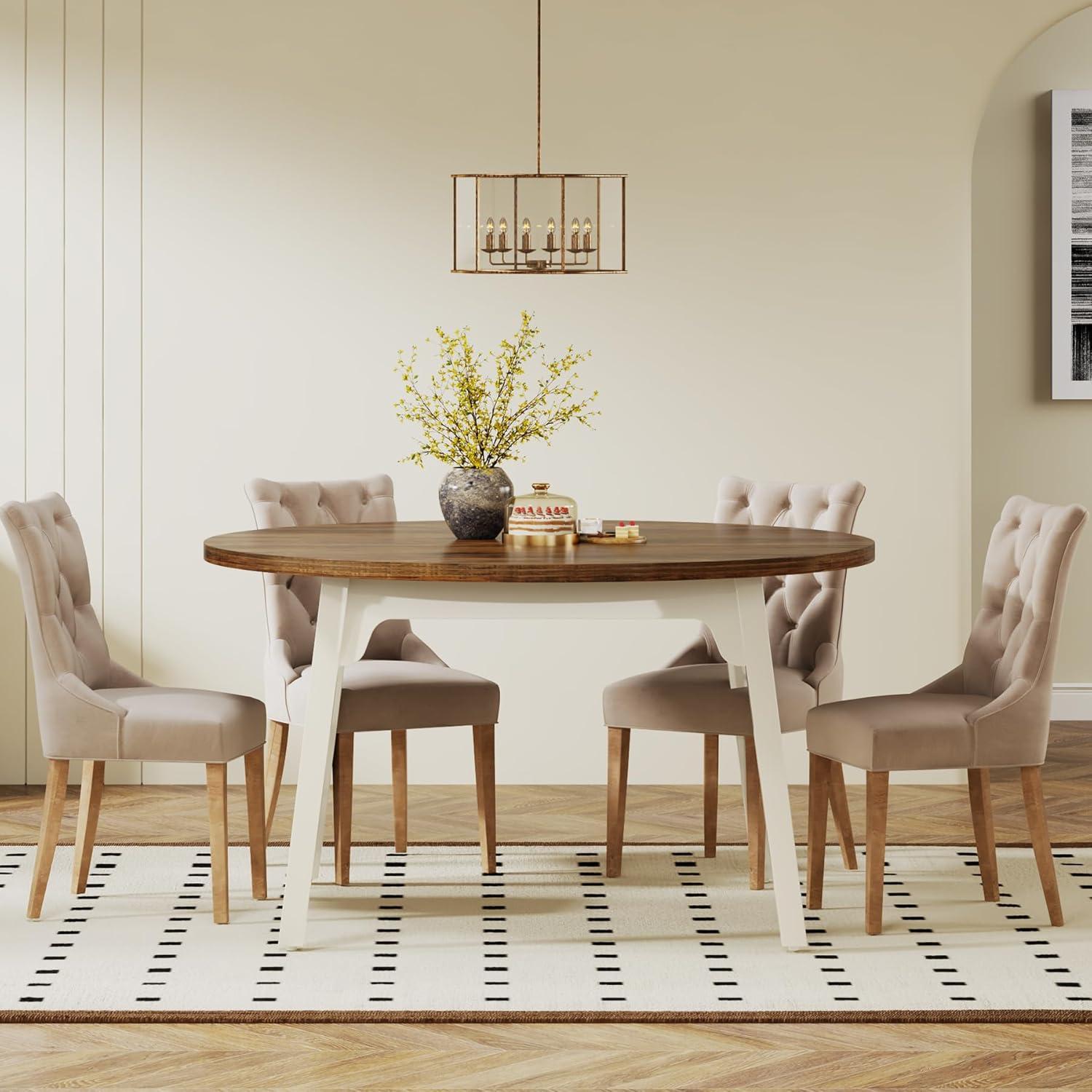 Finmind 39.4 Inches Square Dining Table for 4 People, Wooden Kitchen Table Small Dinner Table with Oak Finish Top and Solid Wood Legs, Oak Brown (Only Table)