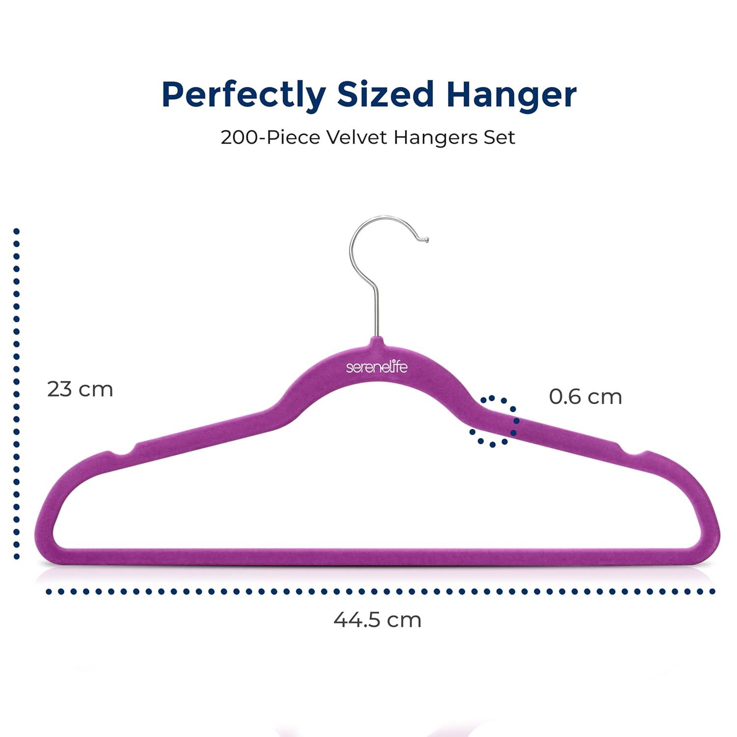 SereneLife 200pk Non-Slip Velvet Clothes Hangers - Purple