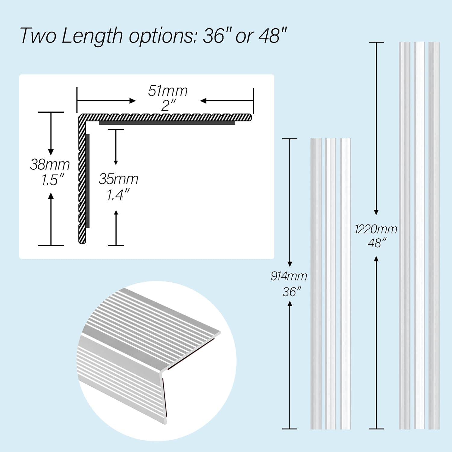 36 Inch Matte Silver Aluminum Anti-Slip Stair Nosing Trim