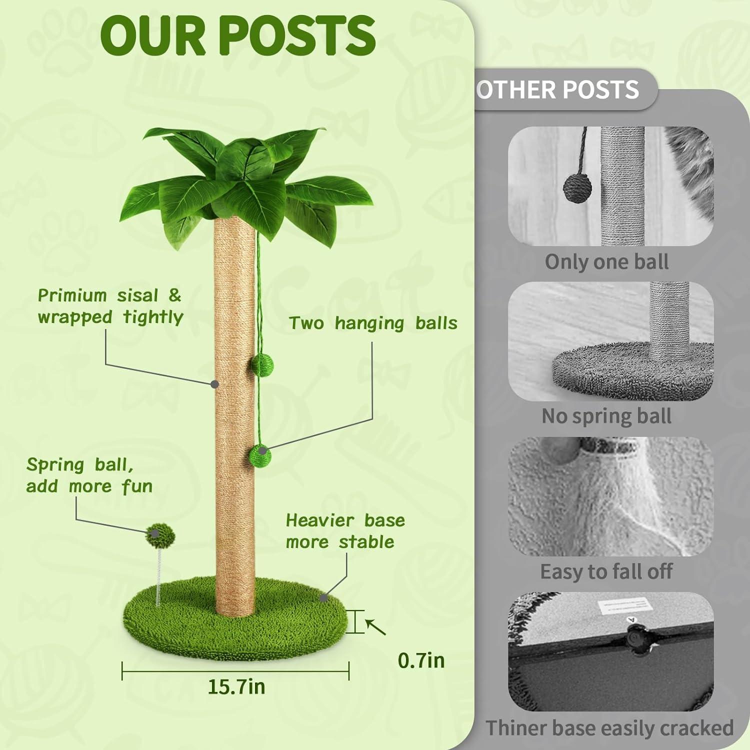 Dohump Cat Scratching Post, 26" Kitten Scratching Post with Premium Sisal Rope, Cute Cat Tree with Dangling and Spring Ball Toys for Indoor Small Cats