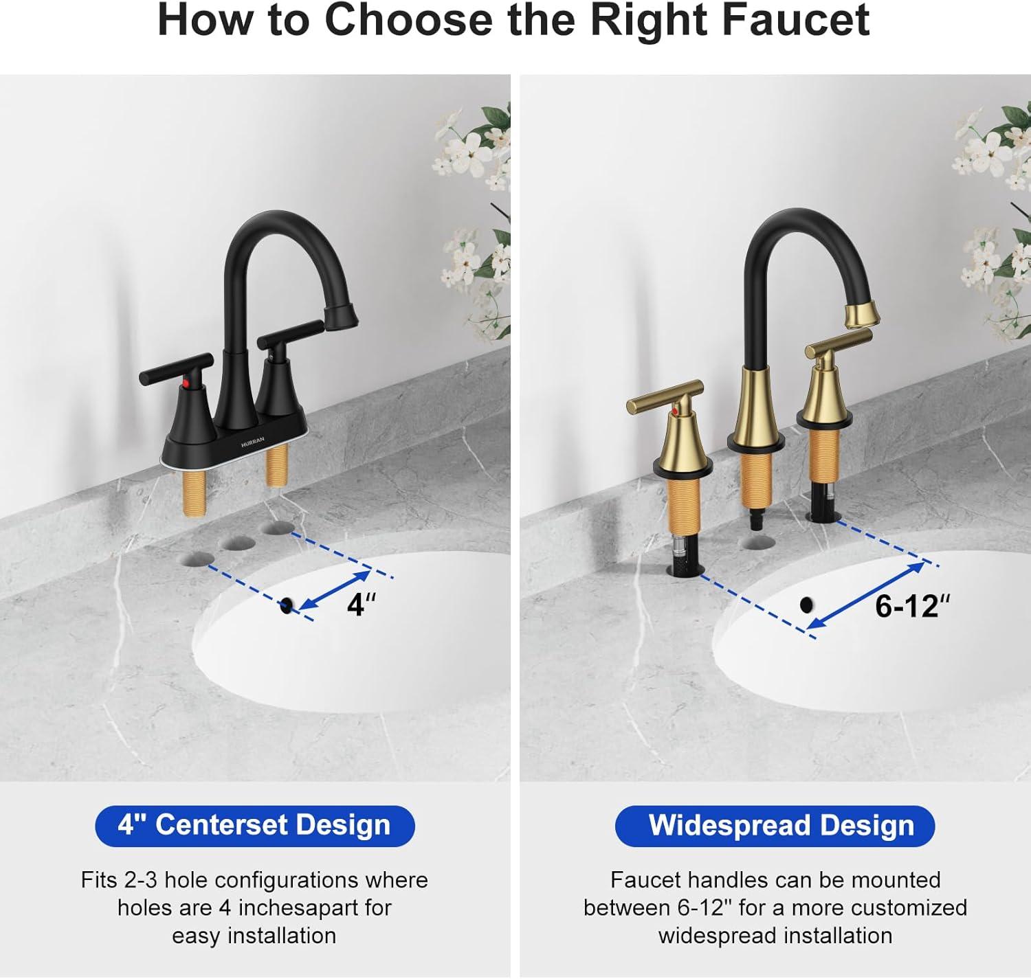 Black and Gold Stainless Steel Widespread Bathroom Faucet