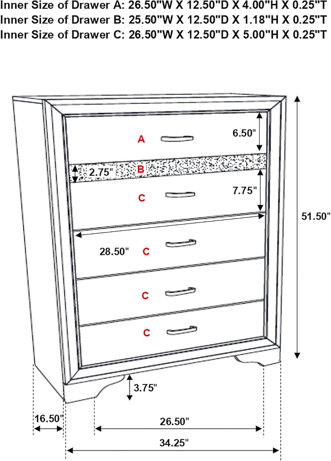 Miranda White Wood 5-Drawer Chest with Rhinestone Accents