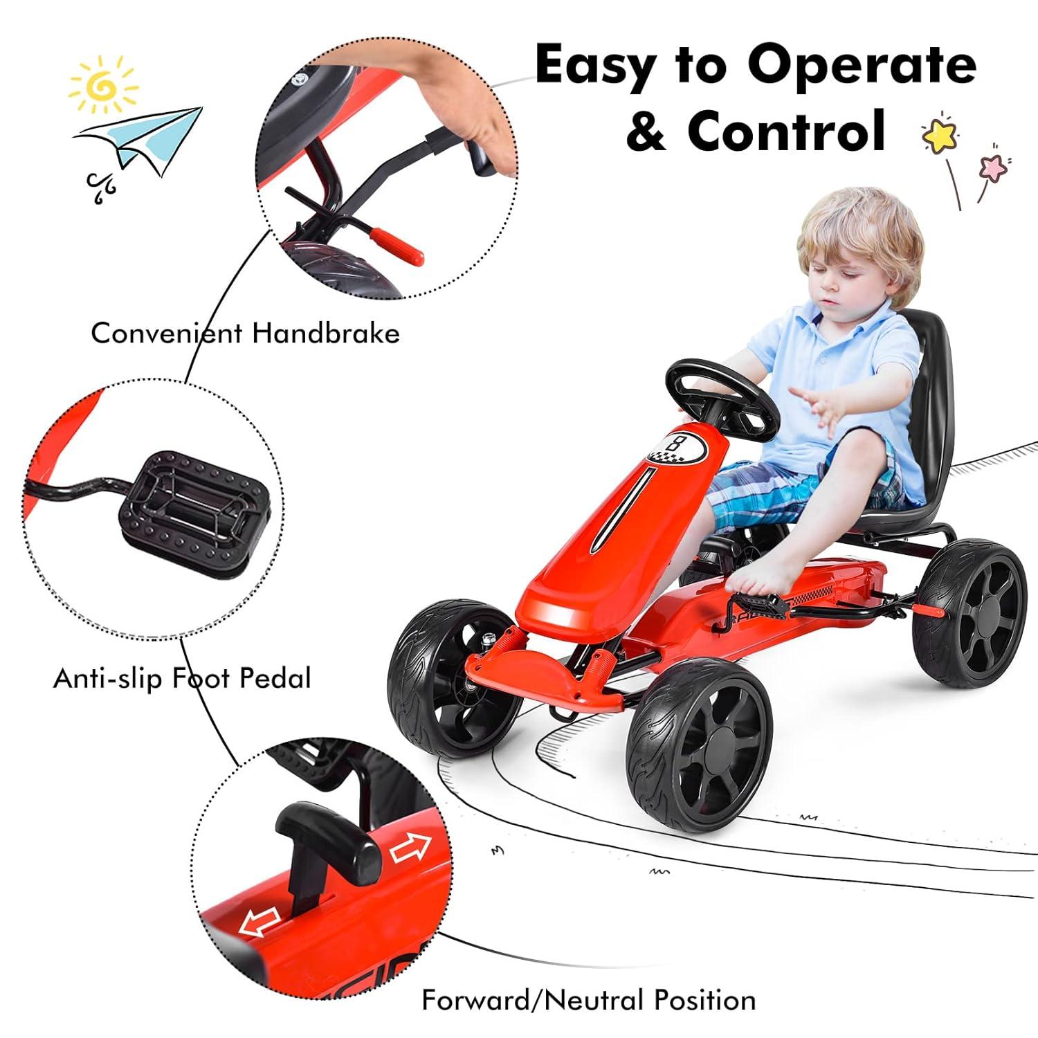 Costway Xmas Gift Go Kart Kids Ride On Car Pedal Powered Car 4 Wheel Racer Toy Stealth Outdoor Red