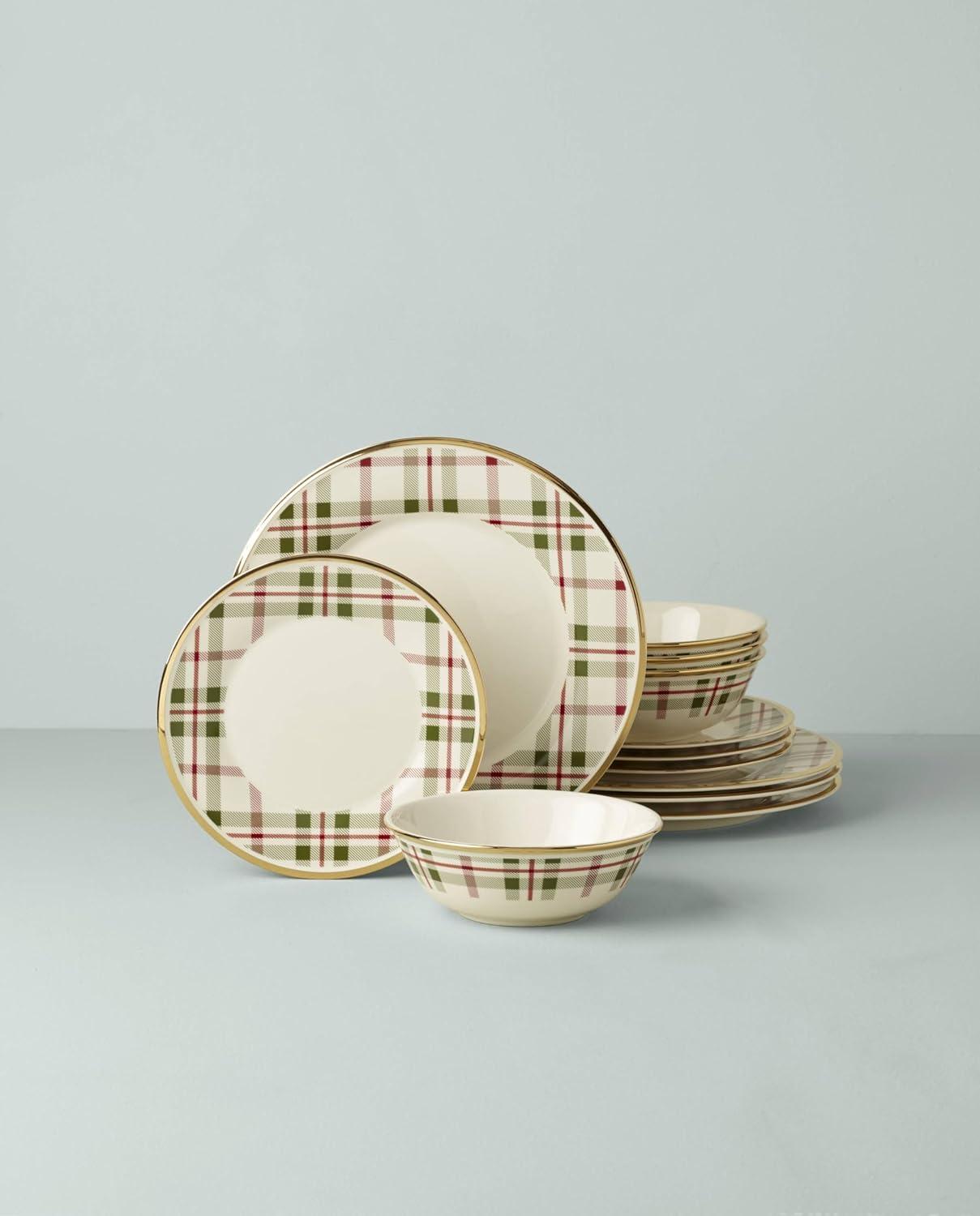 Holiday Plaid 12-Piece Dinnerware Set