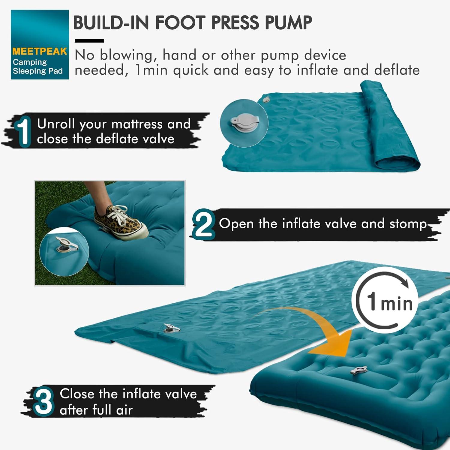 Teal 5-Inch Inflatable Camping Sleeping Pad with Foot Pump