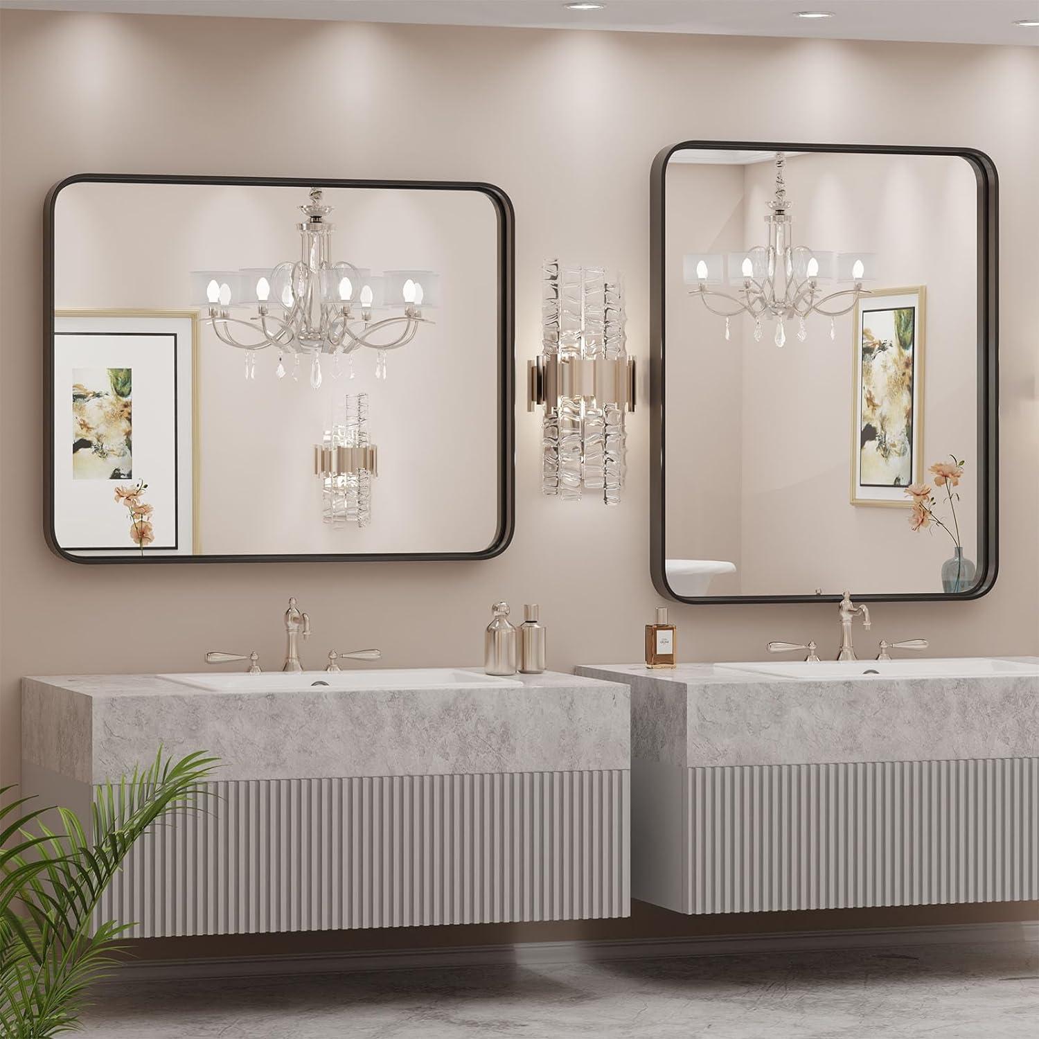 Matte Black Rectangular Aluminum Bathroom Vanity Mirror